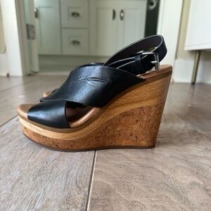 Black/brown cork wedge heels